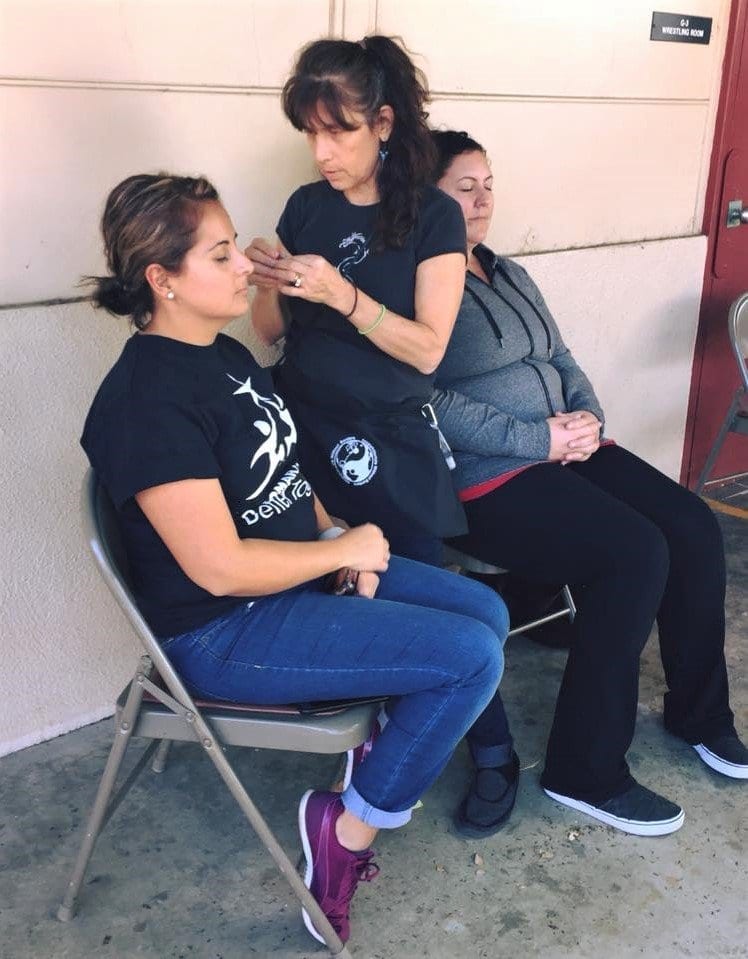 AWB volunteer Rhonda Epstein treating evacuees in Southern CA