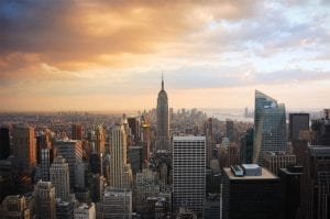 New York skyline at sunset